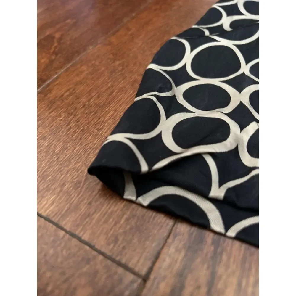 J. Crew 100% Silk Retro 60s Black Shift Dress with Beige Circle Print, Size 6
